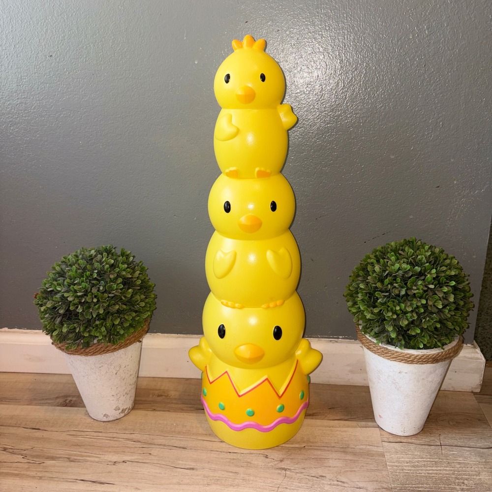 VIRAL 24" Easter CHICK Stacking 3PCS Plastic Blow Mold Totem Decoration Holiday